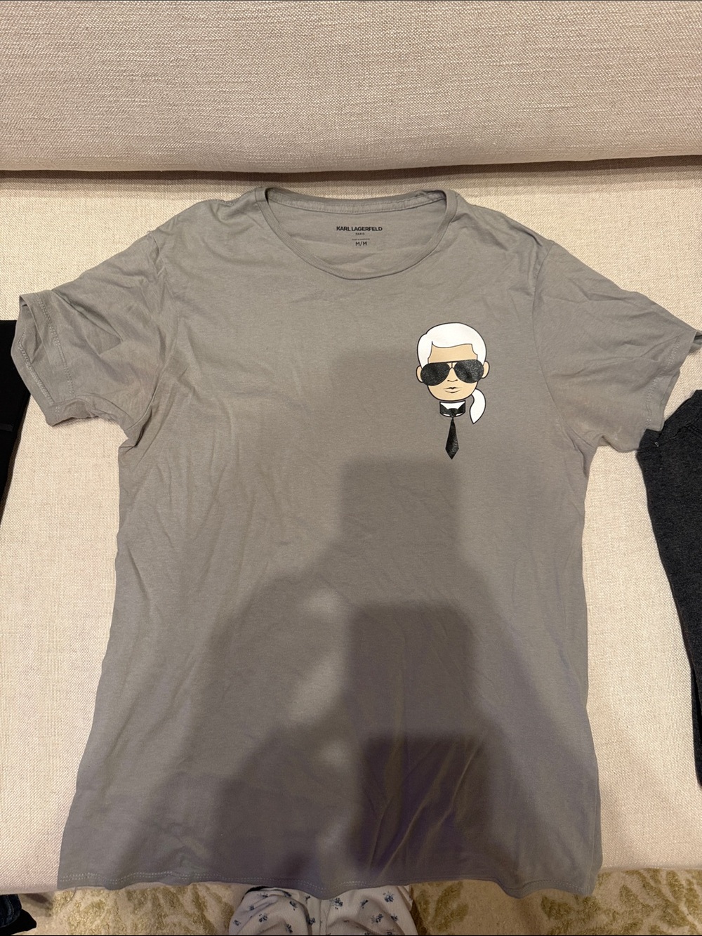 Karl Lagerfeld Grey Short-Sleeve Tee with Iconic Character Patch size M